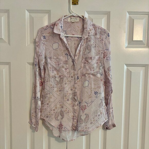 Anthropologie Cloth & Stone Paisley Sheer Button Down Pink Top Women S - Picture 3 of 10